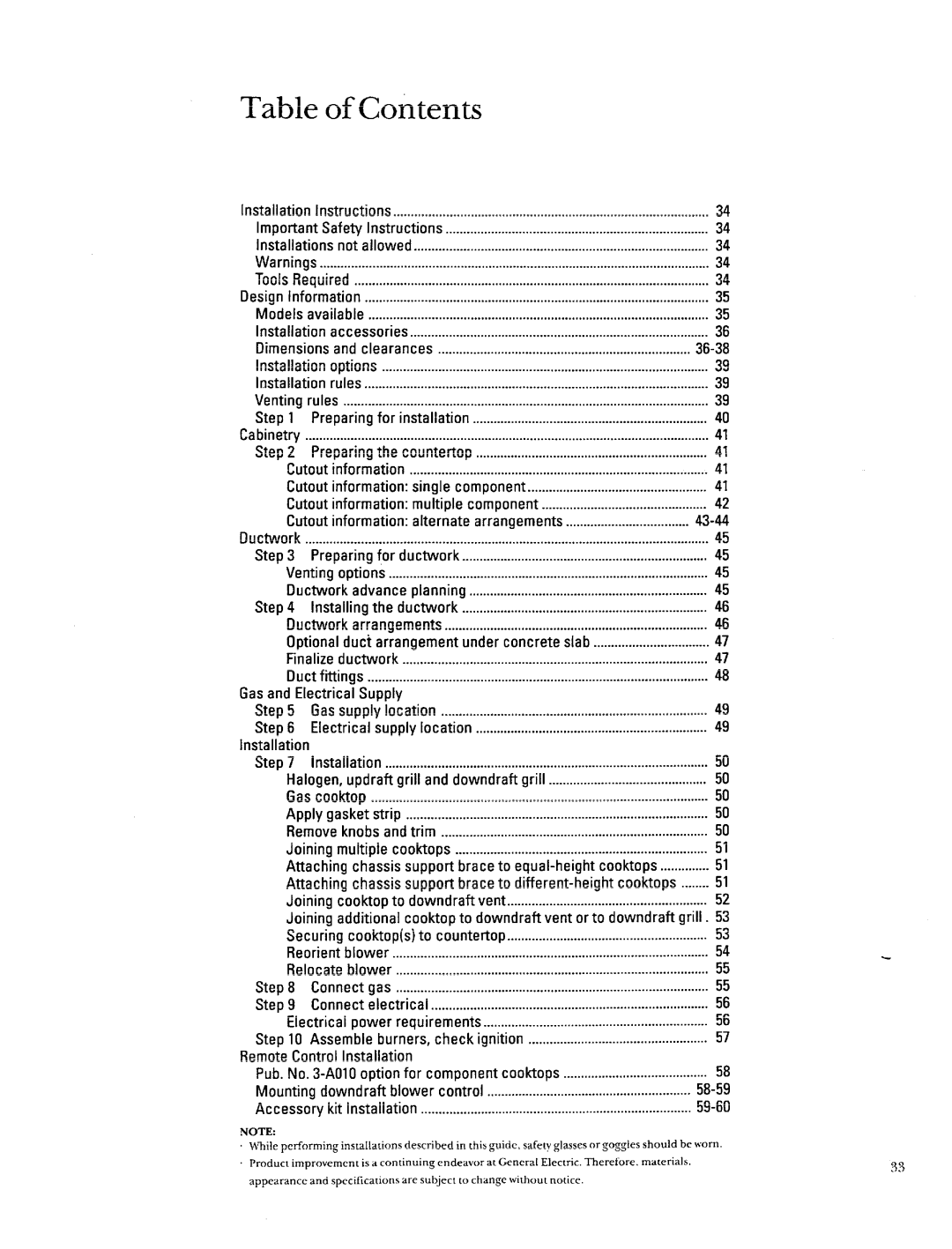 GE Monogram ZEW155, ZEW154, ZEW165, ZEW175, ZEW164, ZEW145, ZGW125, ZGW124 manual Table of Contents 