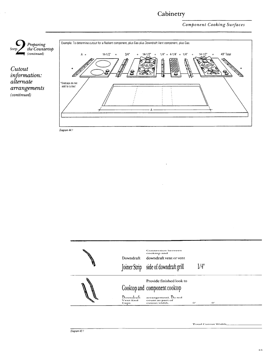 GE Monogram ZEW164, ZEW154, ZEW155, ZEW165 Cutout Information Alternate Arrangements, Component Cooking Surfaces Prepating 