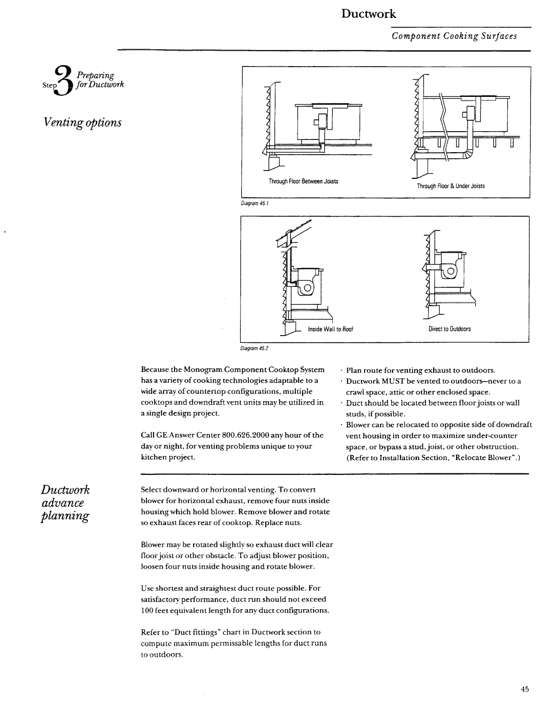 GE Monogram ZEW145, ZEW154, ZEW155, ZEW165, ZEW175, ZEW164, ZGW125, ZGW124 manual Ventingojbtions, Ductwork advance planning 