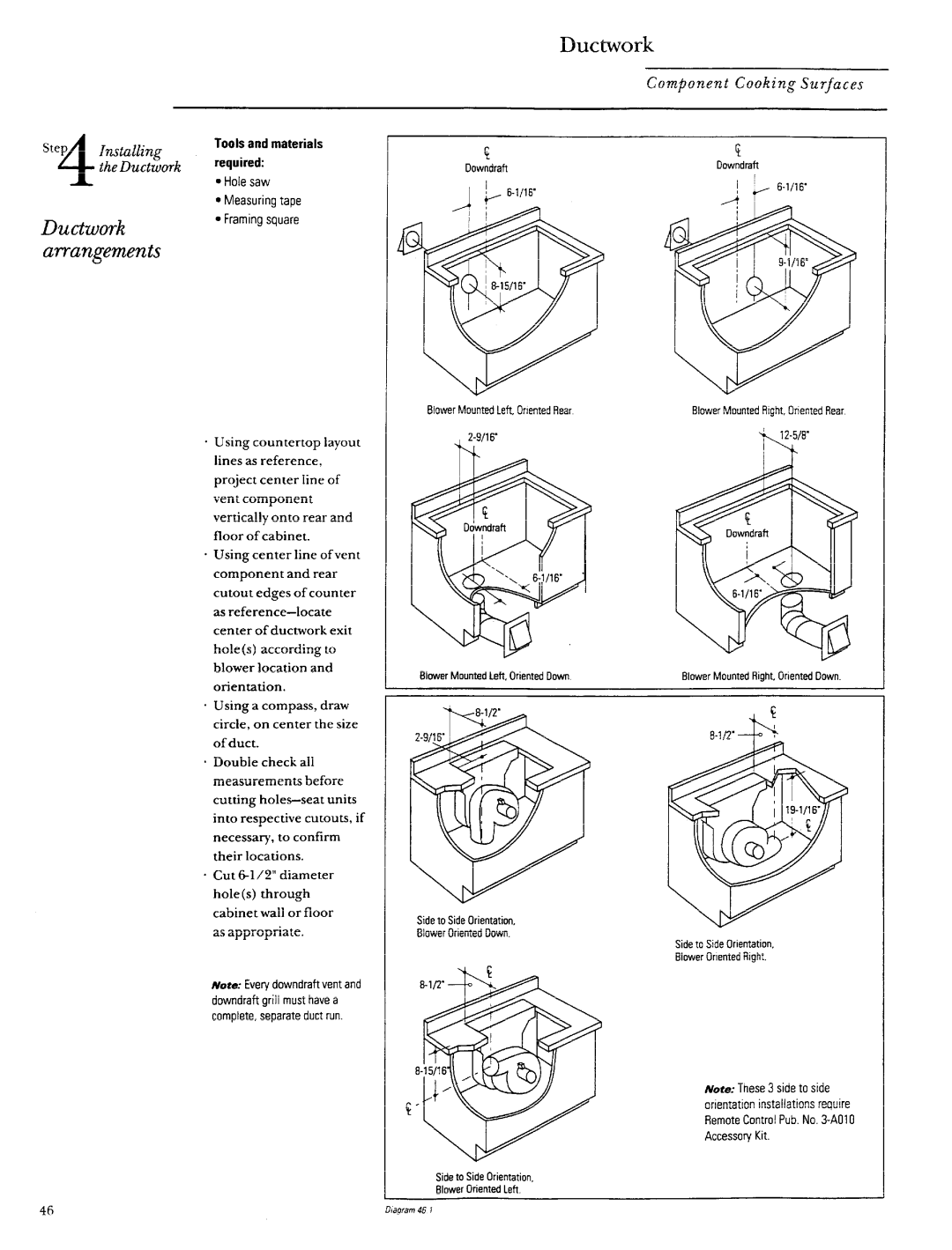 GE Monogram ZGW125, ZEW154, ZEW155, ZEW165, ZEW175, ZEW164 manual Ductwork Arrangements, Hole saw Measuring tape Framing square 