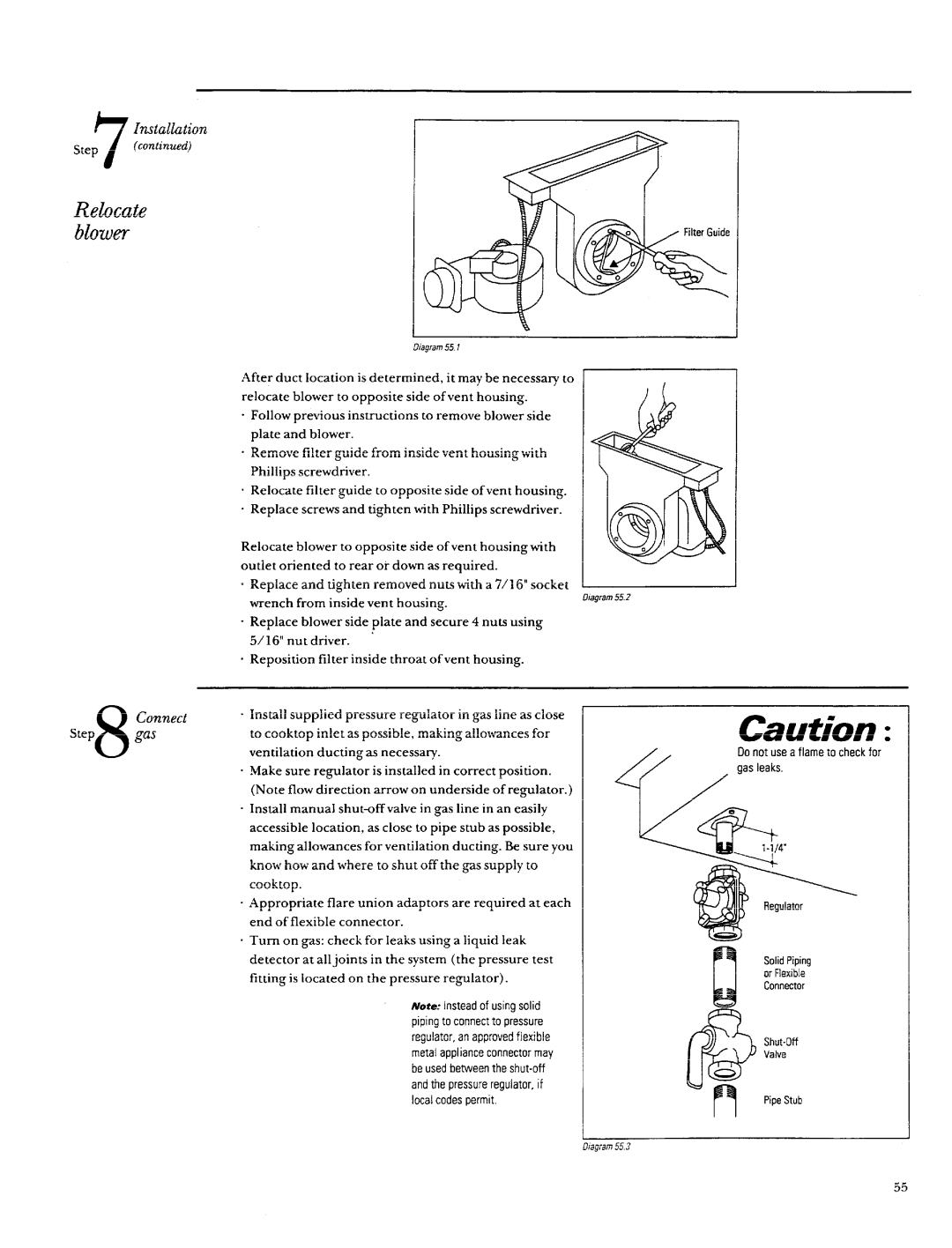 GE Monogram ZGW124, ZEW154, ZEW155, ZEW165, ZEW175, ZEW164, ZEW145 Relocate Blowe?, Do not use a flame to check for, 4Connector 