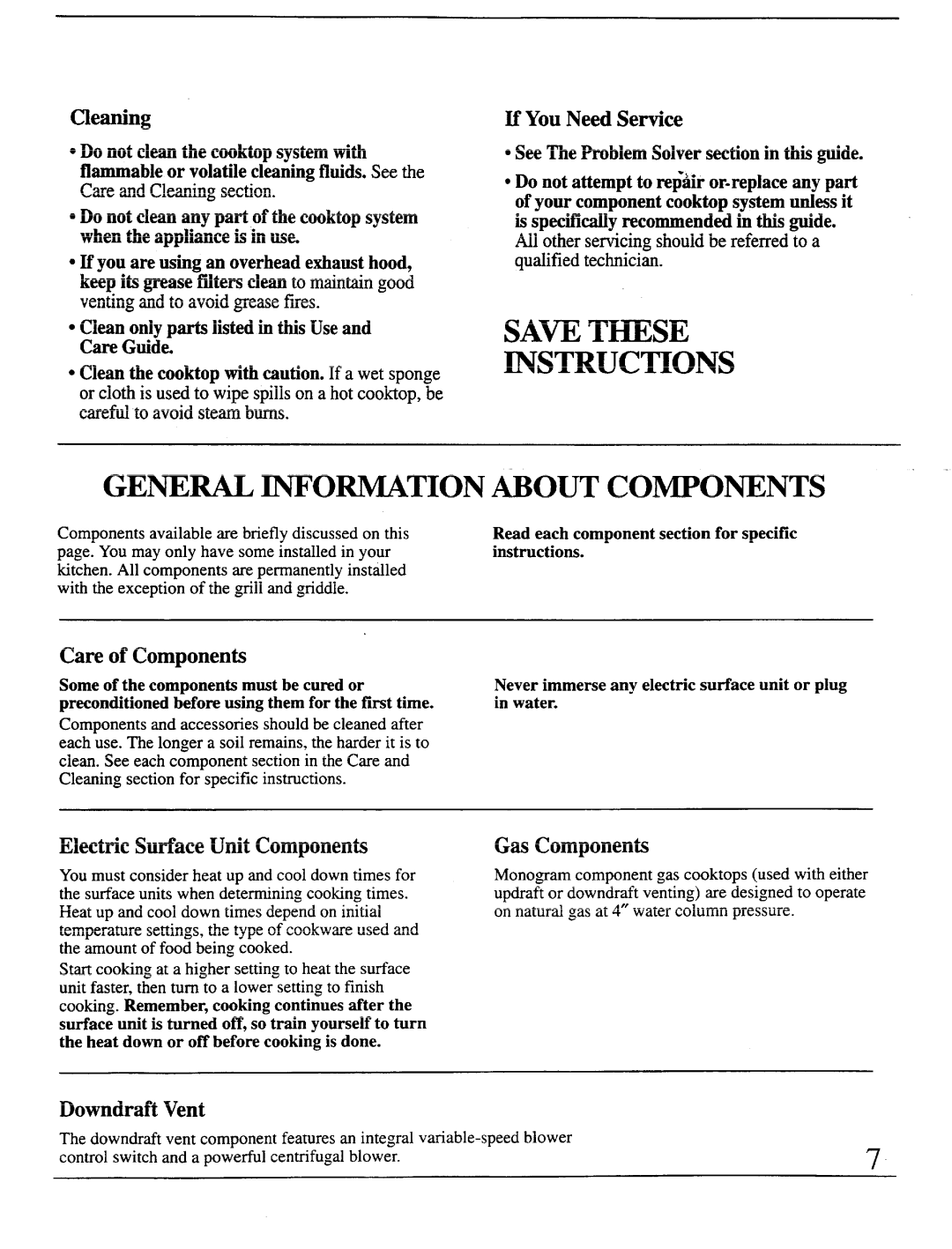 GE Monogram ZGW124, ZEW154, ZEW155, ZEW165 Instructions General Information about Components, Cleaning, Care of Components 