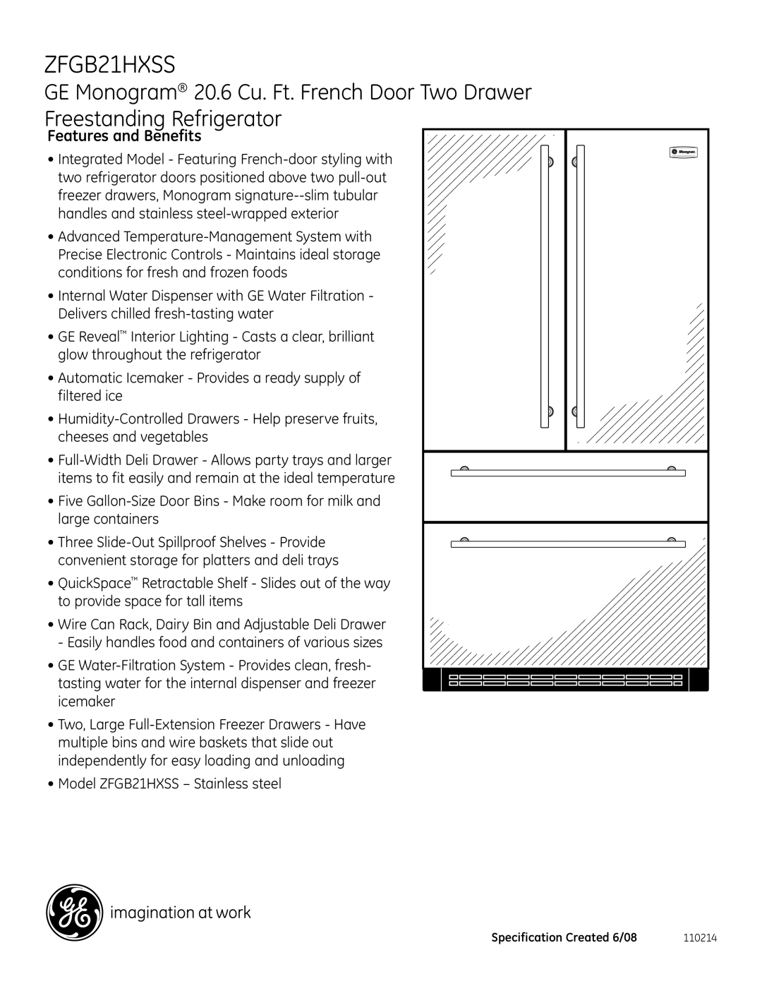 GE Monogram ZFGB21HXSS dimensions Features and Benefits 