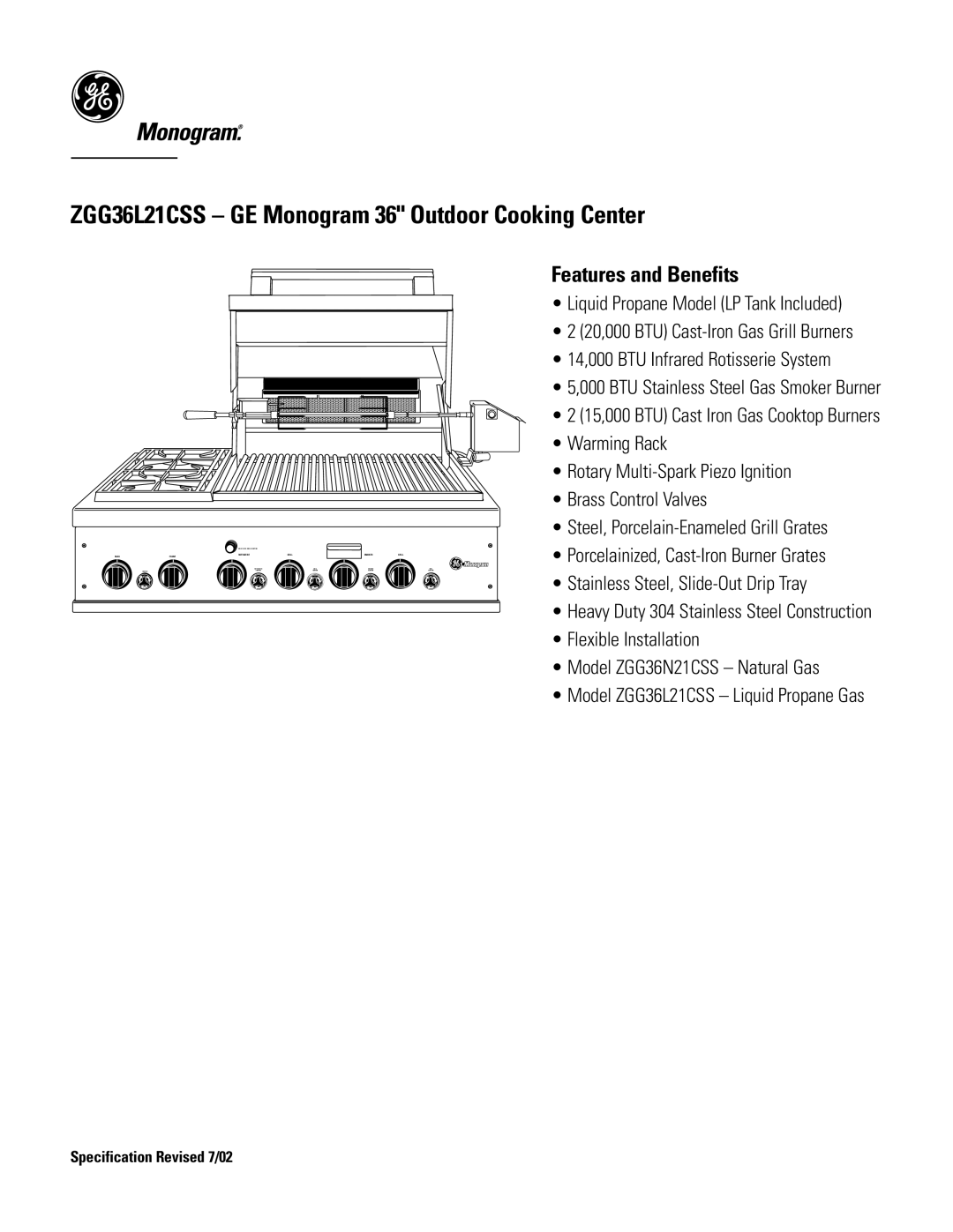 GE Monogram ZGG36L21CSS dimensions Features and Benefits 