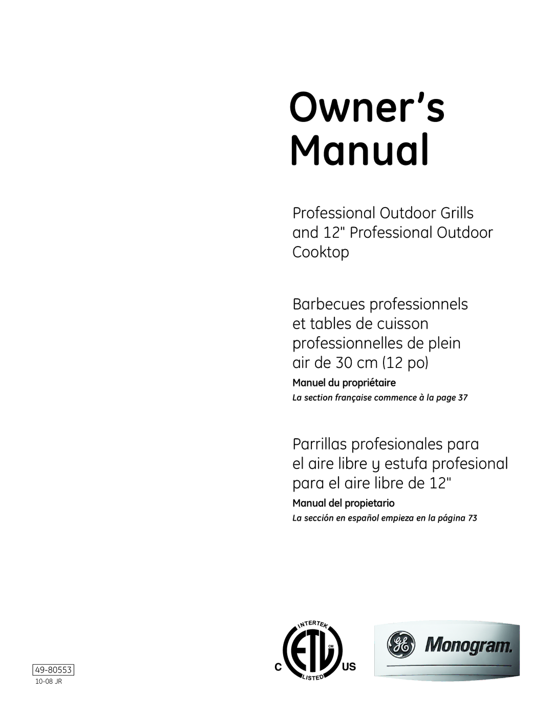 GE Monogram ZGG420LBPSS owner manual Owner’s Manual 