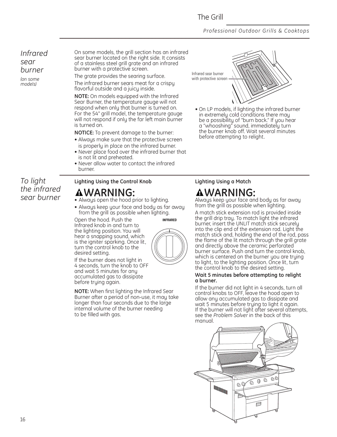 GE Monogram ZGG420LBPSS owner manual To light Infrared sear burner 