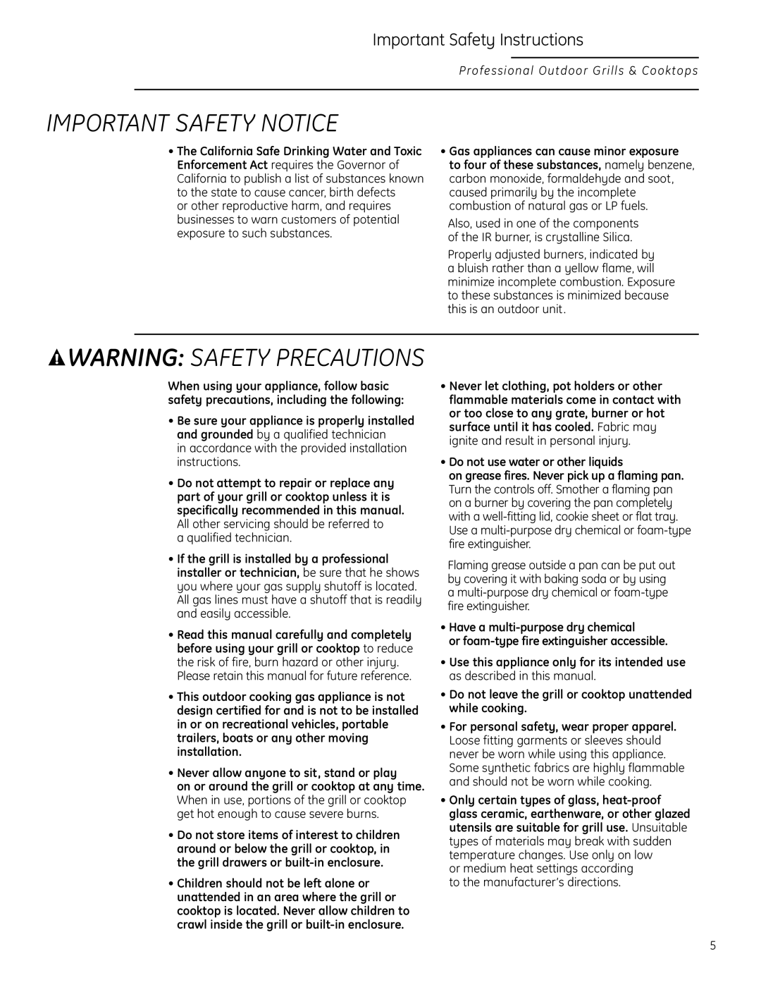 GE Monogram ZGG420LBPSS owner manual Important Safety Notice 