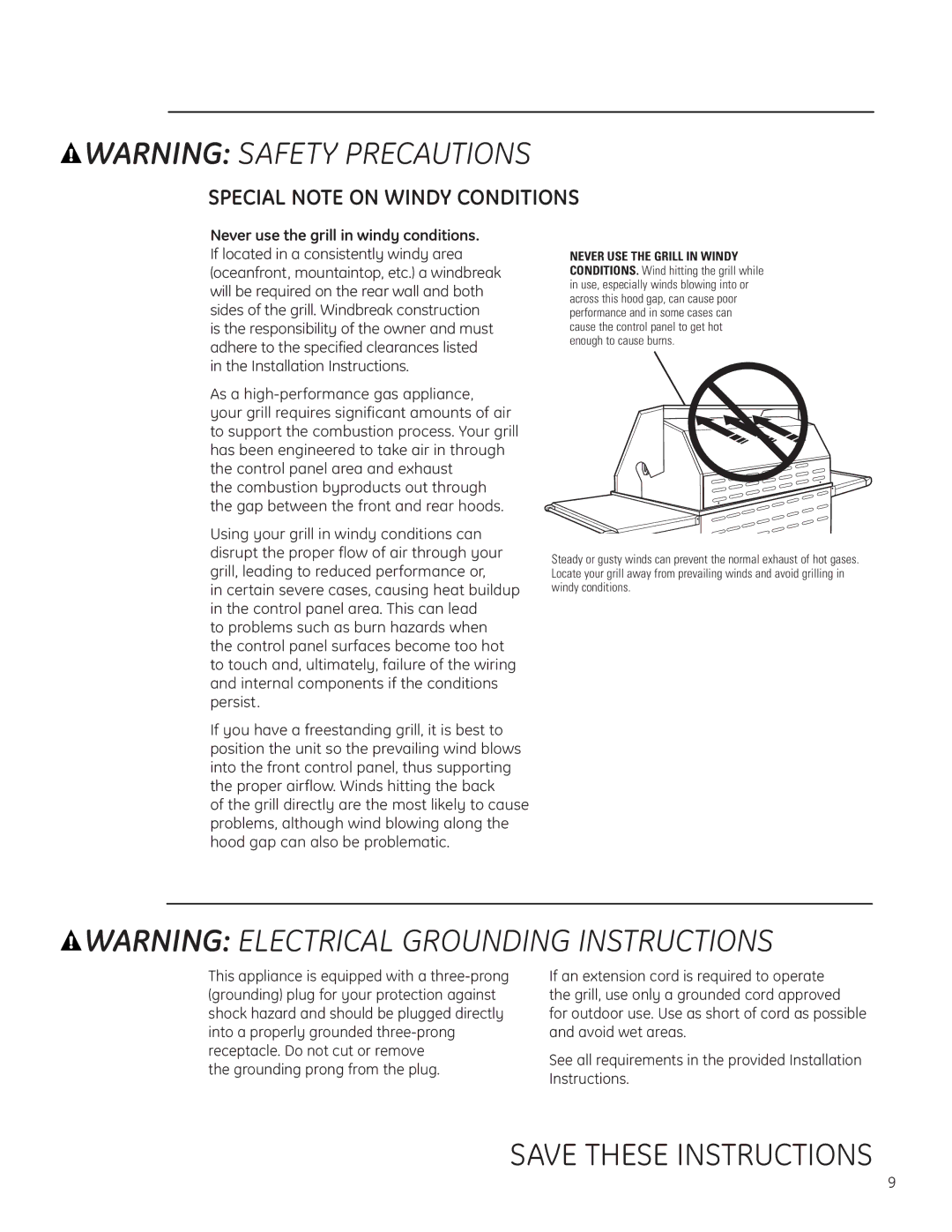 GE Monogram ZGG420LBPSS owner manual Special Note on Windy Conditions 