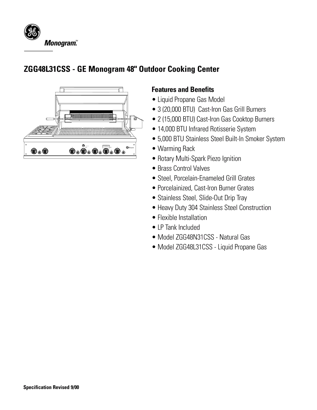 GE Monogram ZGG48L31CSS dimensions Features and Benefits 