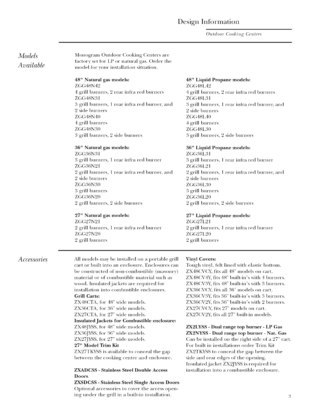 GE Monogram ZGG48N31, ZGG48N40, ZGG48N42, ZGG48N30, ZGG48L31, ZGG48L42, ZGG36N31, ZGG48L40 Accessories, Ouldoor Cookig Cete*w 