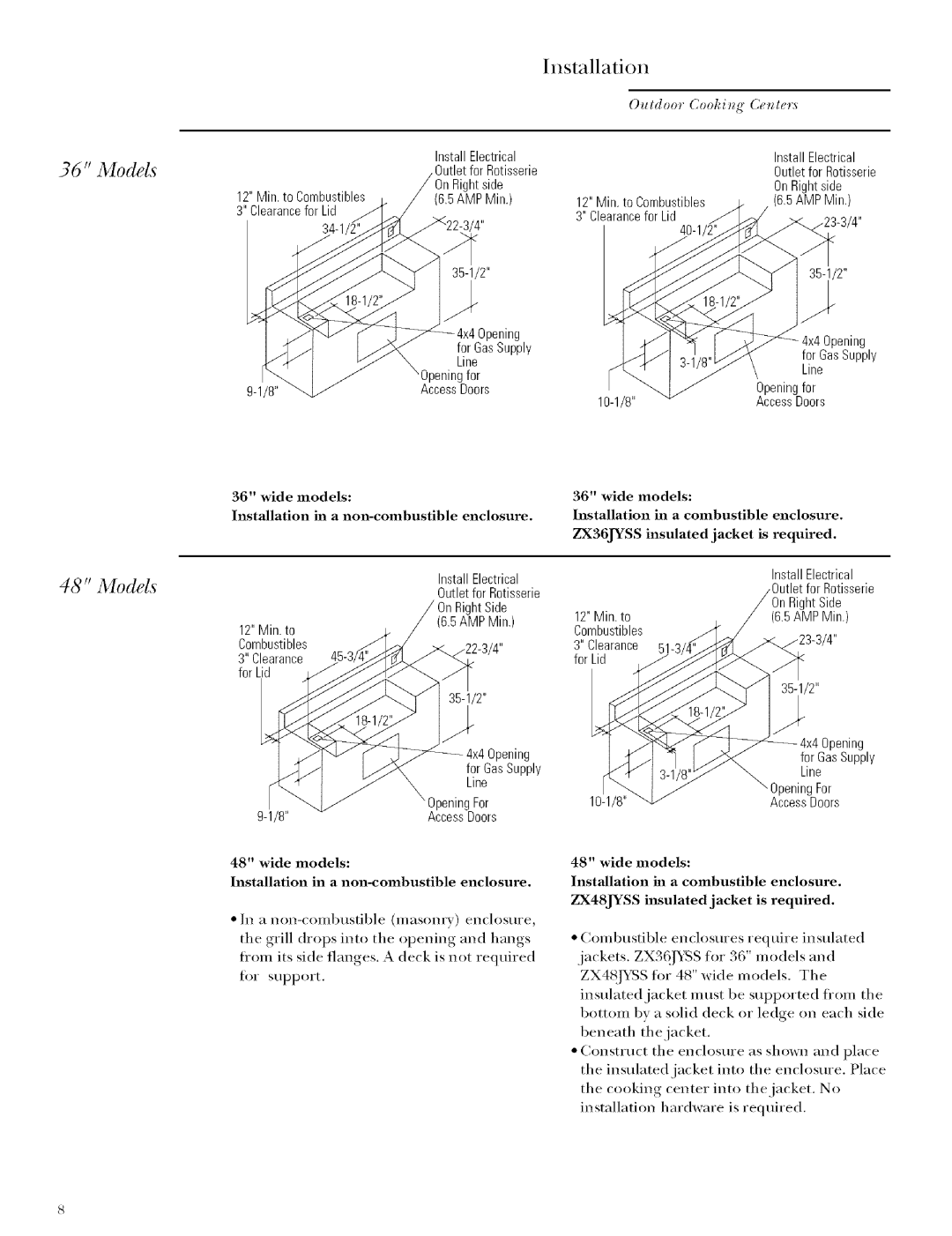 GE Monogram ZGG48L30 Install Electrical, 10-1/8 AccessDoors, £ AMPMin, OpeningFor AccessDoors, 51-3, Pening, Opening For 