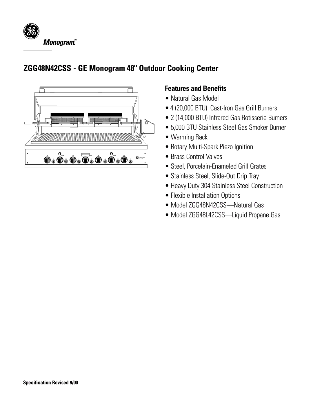 GE Monogram ZGG48N42CSS dimensions Features and Benefits 