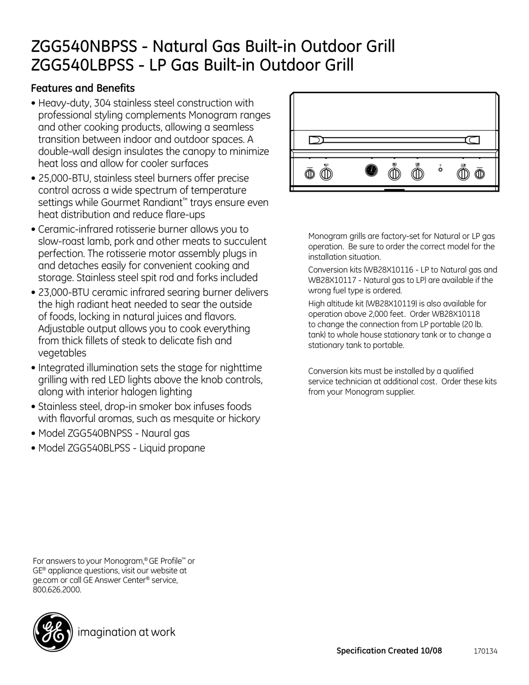 GE Monogram ZGG540NBPSS, ZGG540LBPSS dimensions Features and Benefits 