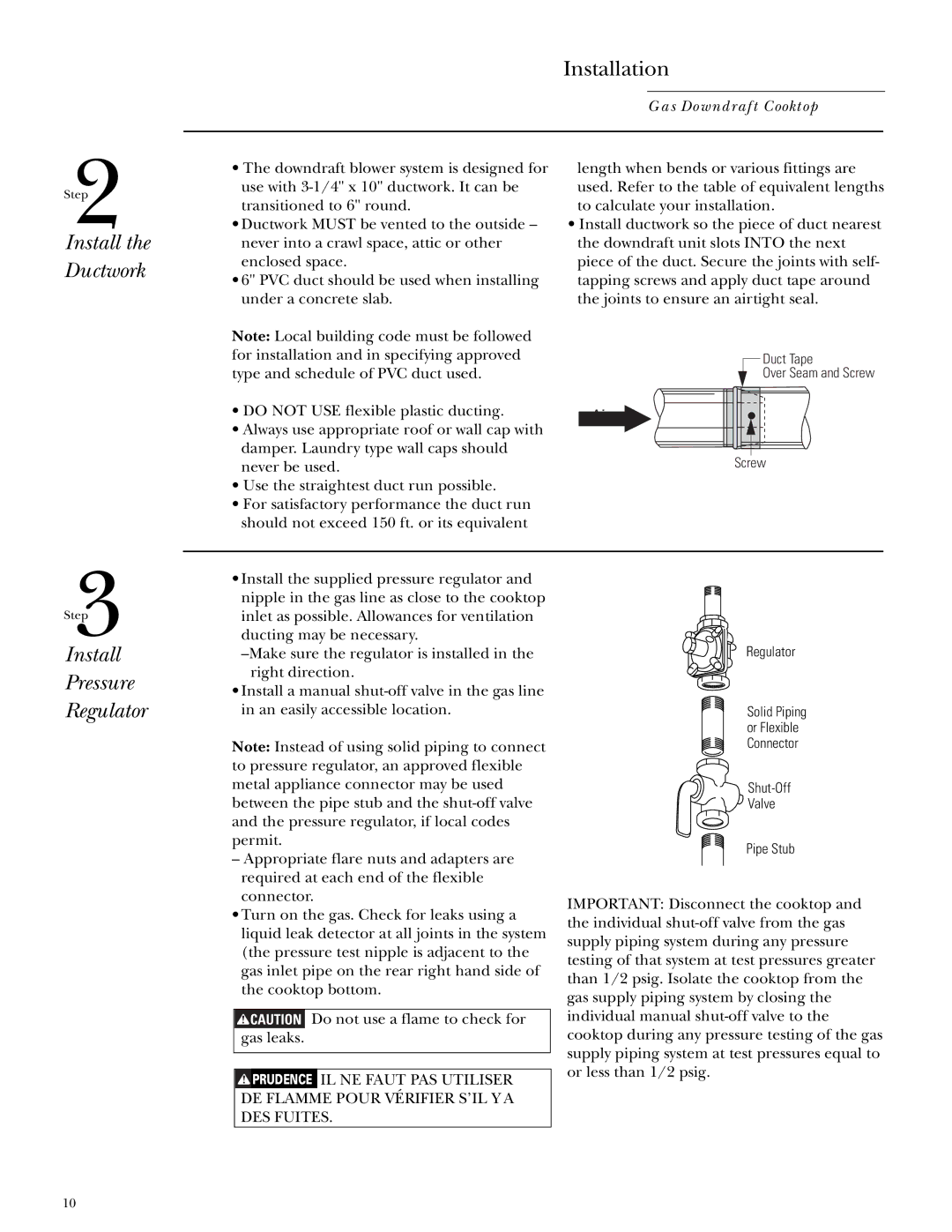 GE Monogram ZGU365 installation instructions Install the Ductwork, Install Pressure Regulator 