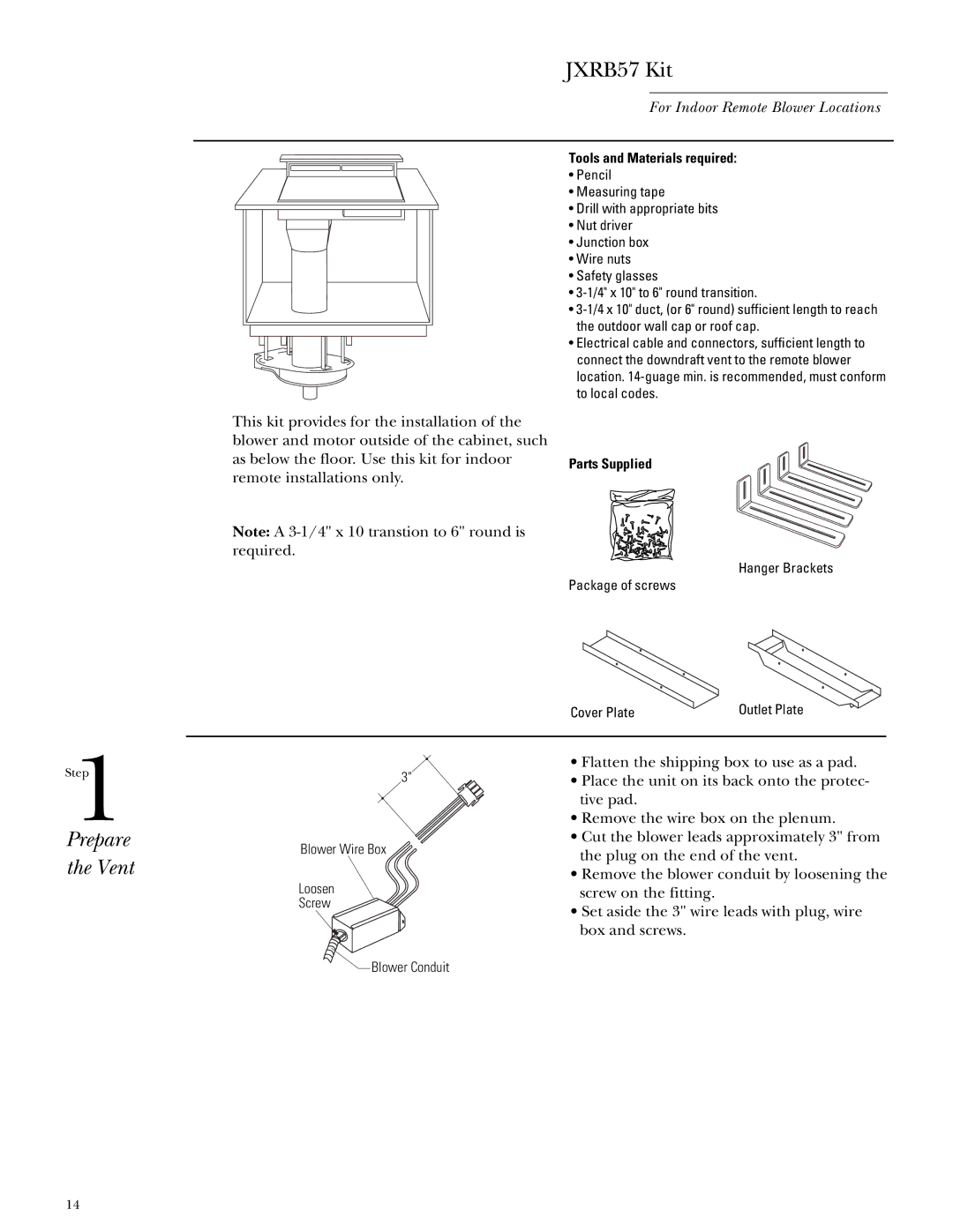 GE Monogram ZGU365 installation instructions JXRB57 Kit, Prepare the Vent 