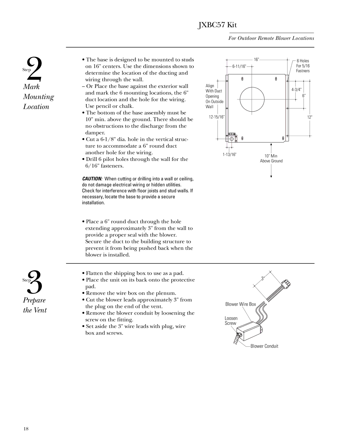 GE Monogram ZGU365 installation instructions Mark Mounting Location, Prepare the Vent 