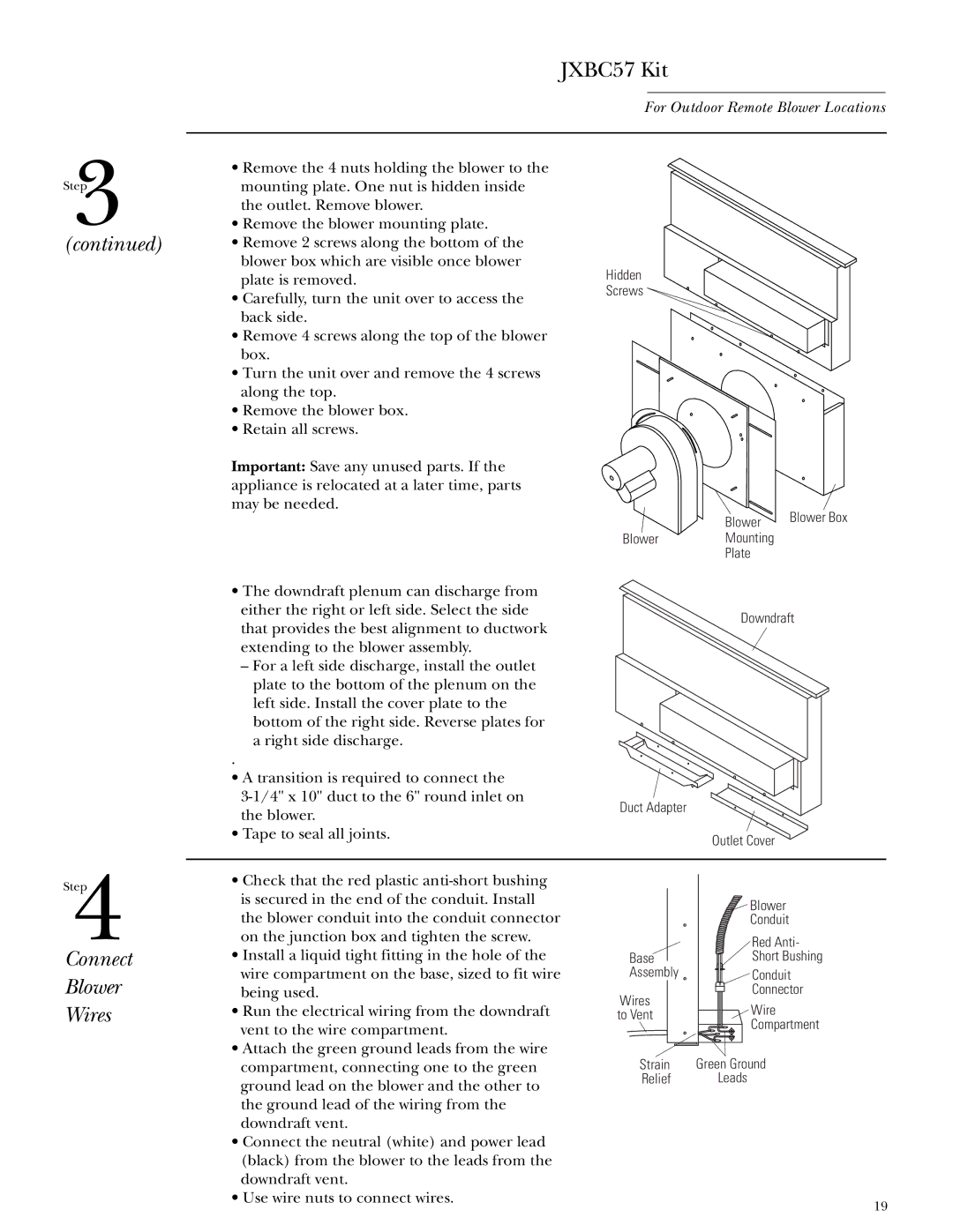 GE Monogram ZGU365 installation instructions Connect Blower Wires 