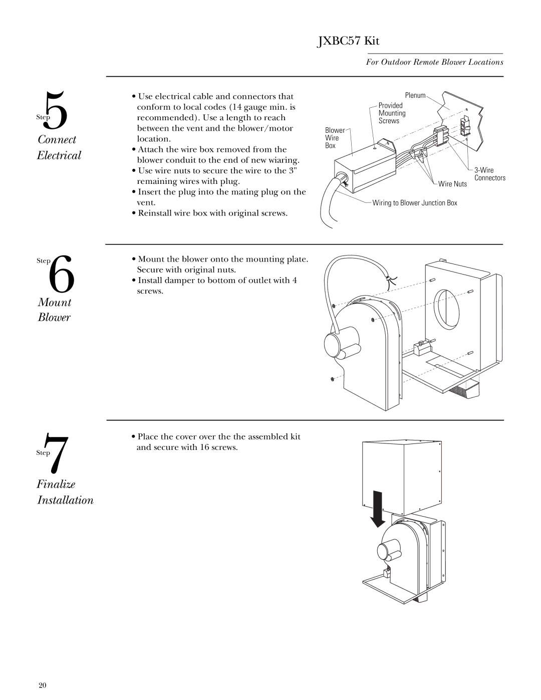 GE Monogram ZGU365 installation instructions Mount Blower Finalize Installation 