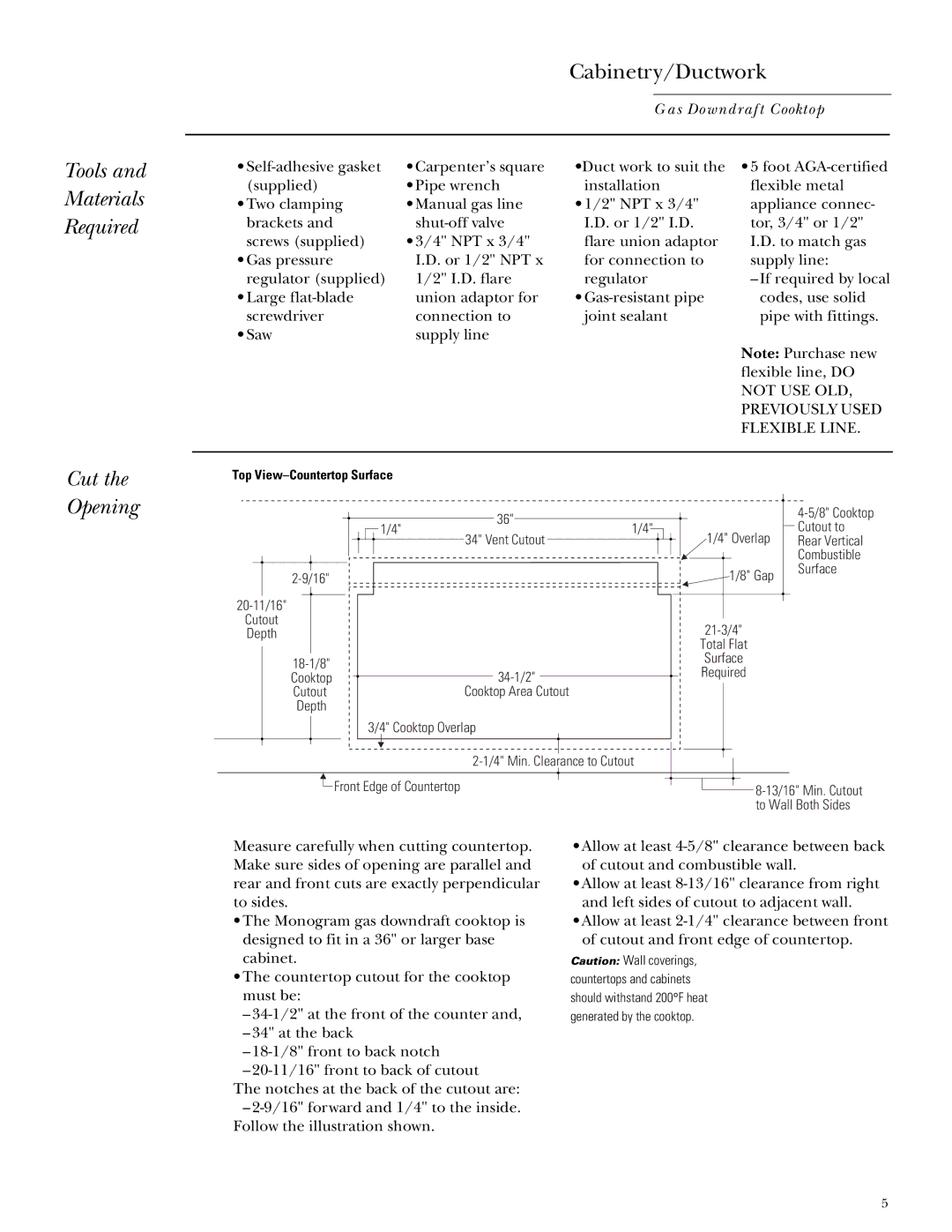 GE Monogram ZGU365 installation instructions Tools Materials Required, Cabinetry/Ductwork 