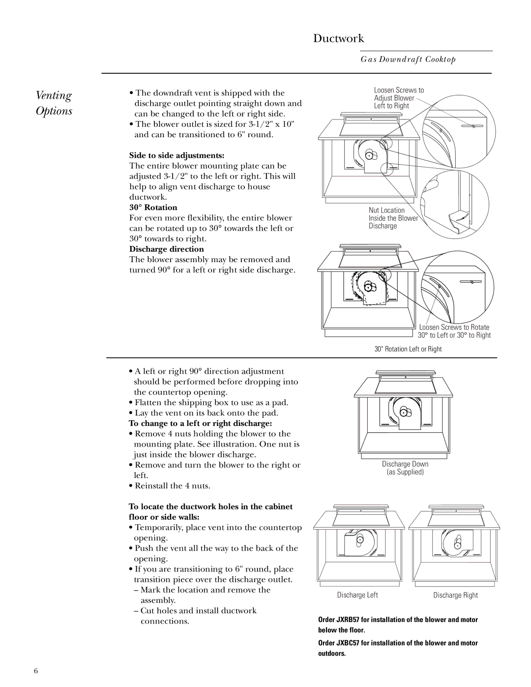 GE Monogram ZGU365 installation instructions Ductwork, Venting Options 