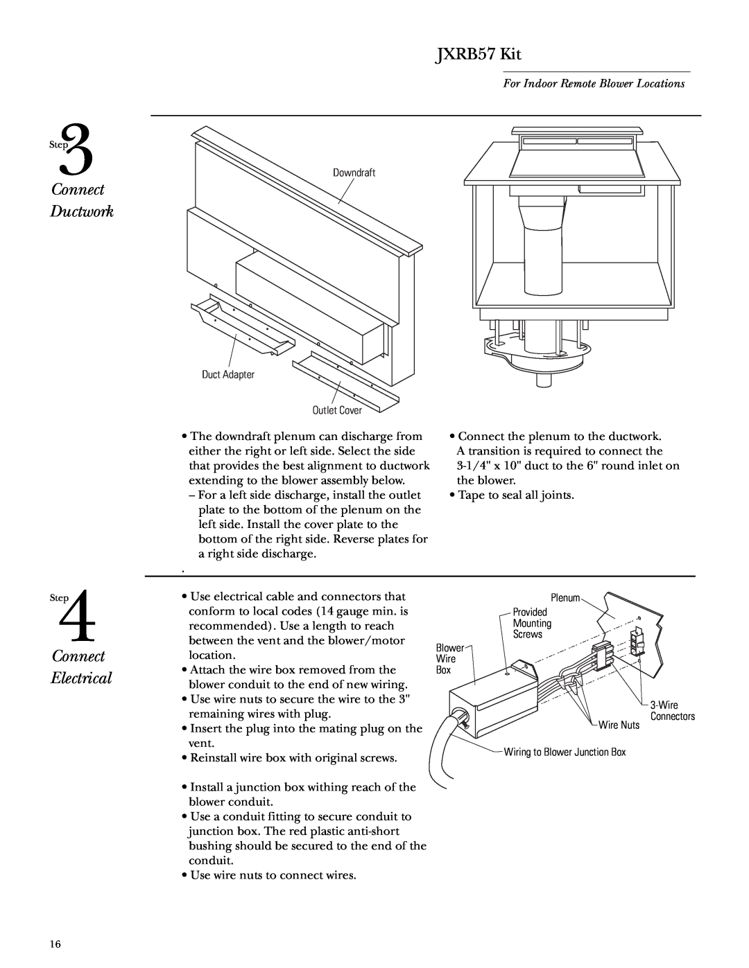 GE Monogram ZGU365 installation instructions Connect Ductwork, Connect Electrical, JXRB57 Kit 