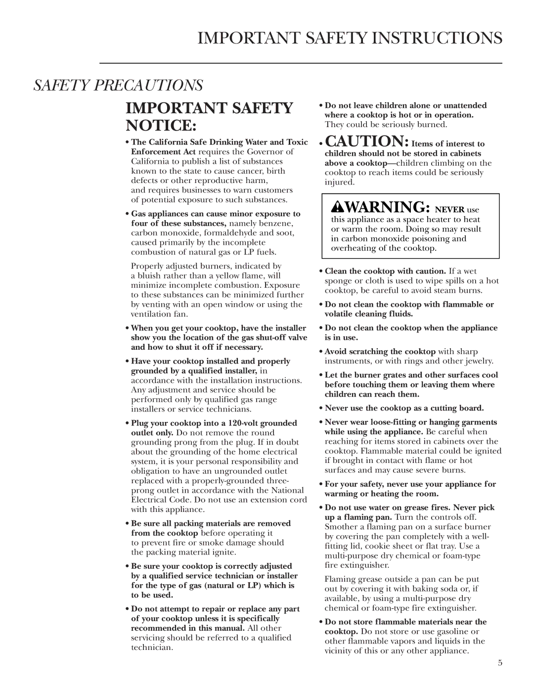 GE Monogram ZGU36K owner manual Important Safety Instructions 