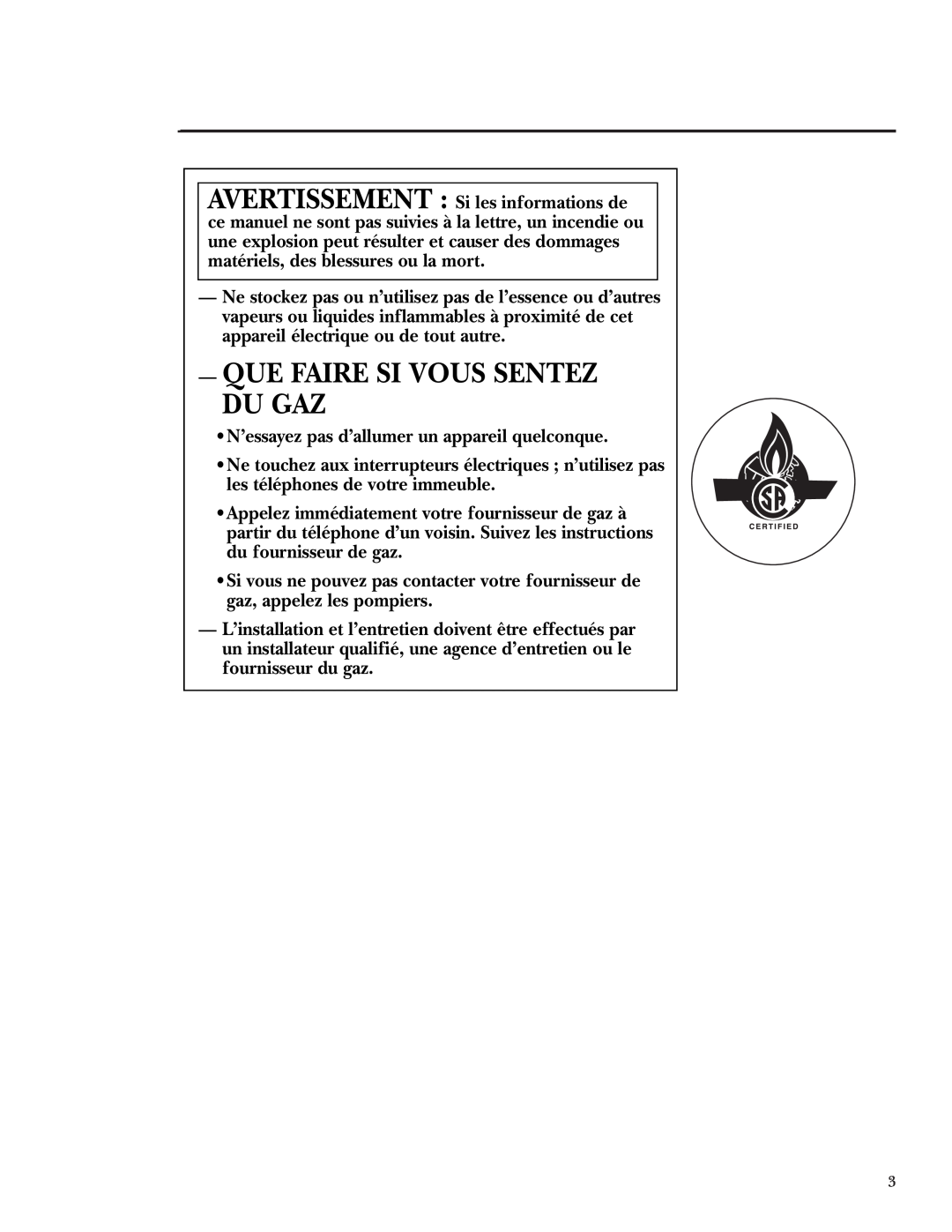 GE Monogram ZGU36K owner manual Que Faire Si Vous Sentez Du Gaz 