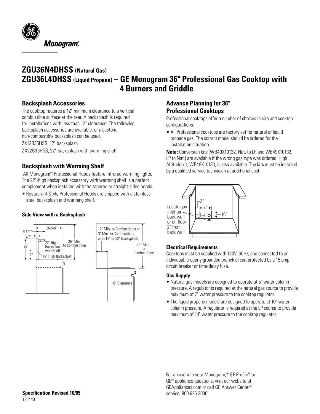 GE Monogram ZGU36L4DHSS Backsplash Accessories, Backsplash with Warming Shelf, Advance Planning for Professional Cooktops 