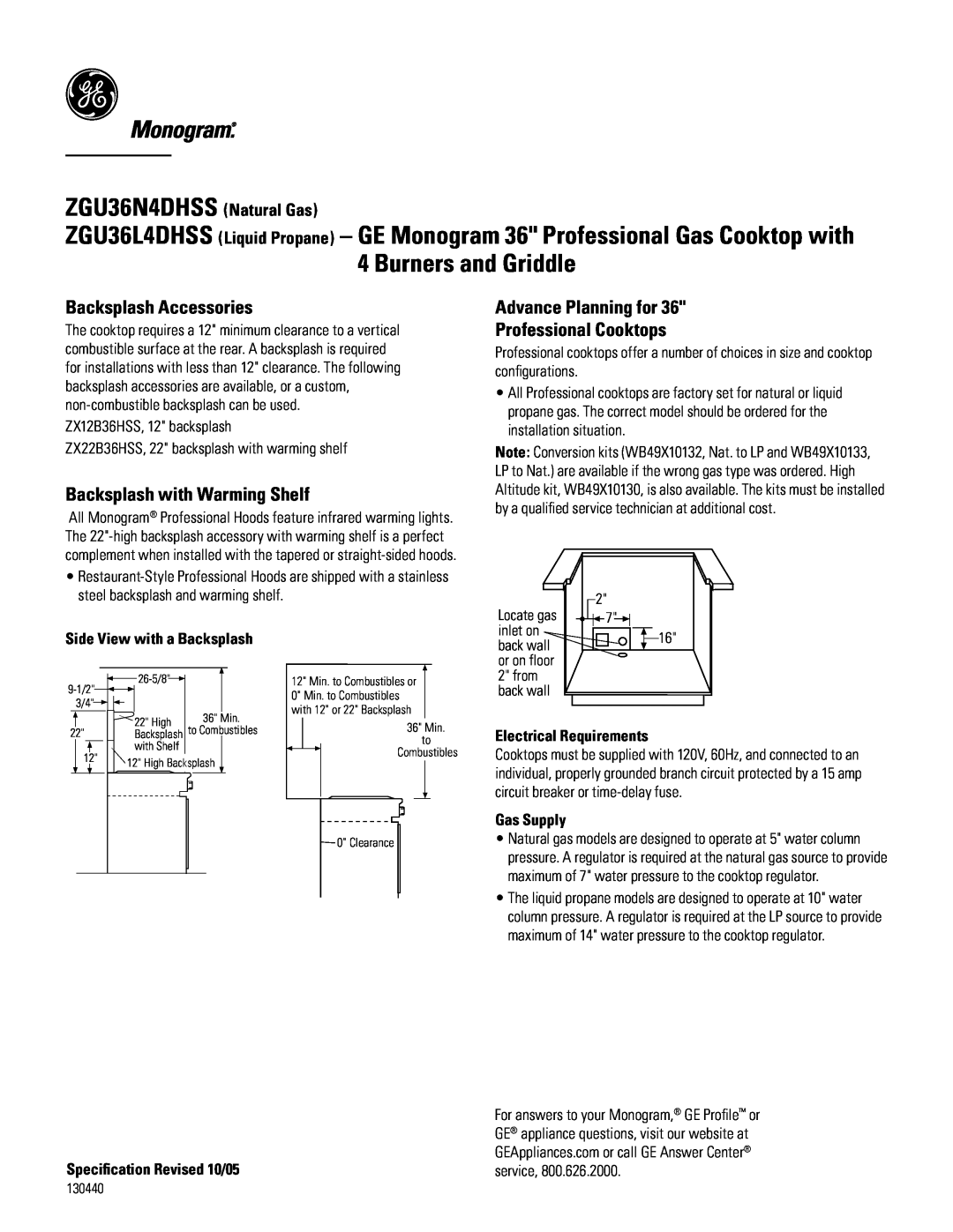 GE Monogram ZGU36L4DHSS Backsplash Accessories, Backsplash with Warming Shelf, Advance Planning for Professional Cooktops 