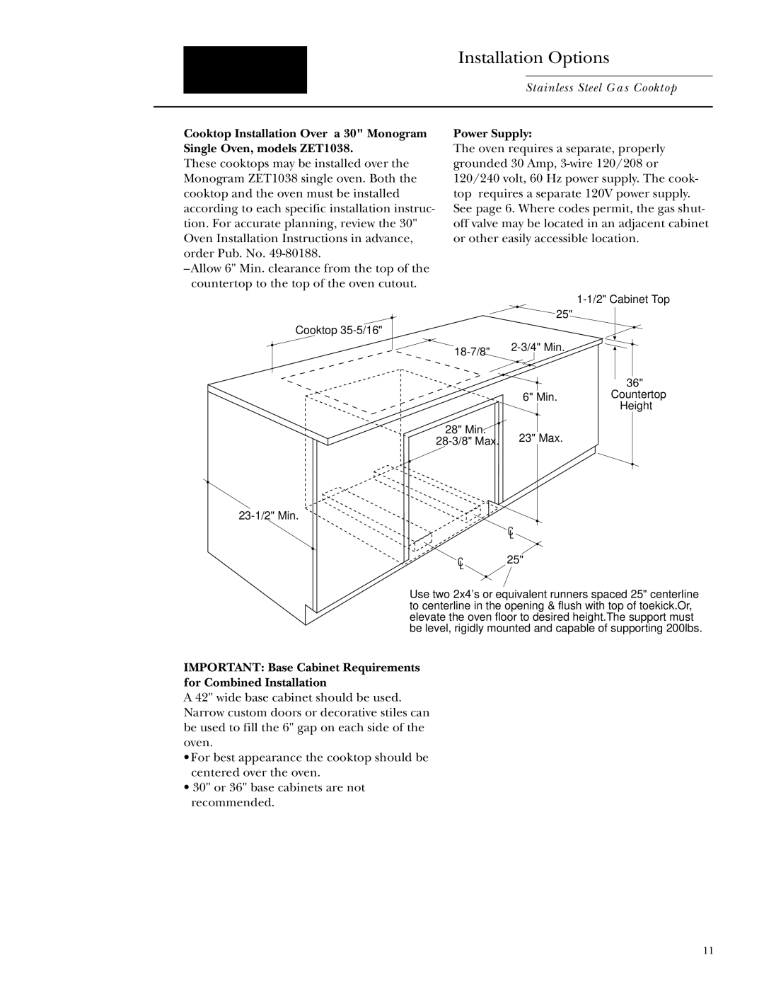 GE Monogram ZGU375LS, ZGU375NS installation instructions Installation With Single Oven 