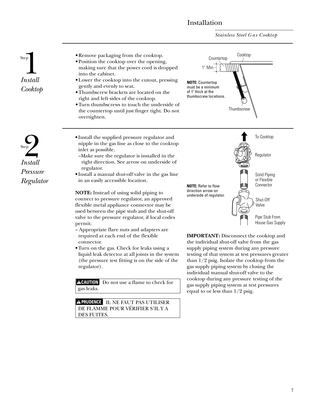 GE Monogram ZGU375LS, ZGU375NS installation instructions Install Cooktop, Install Pressure Regulator 