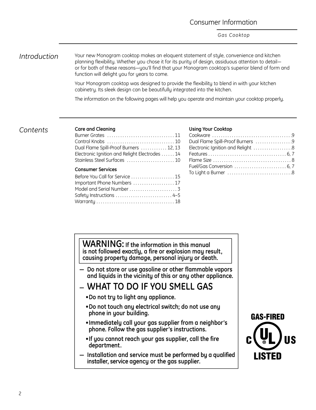 GE Monogram ZGU384L owner manual Introduction, Contents 