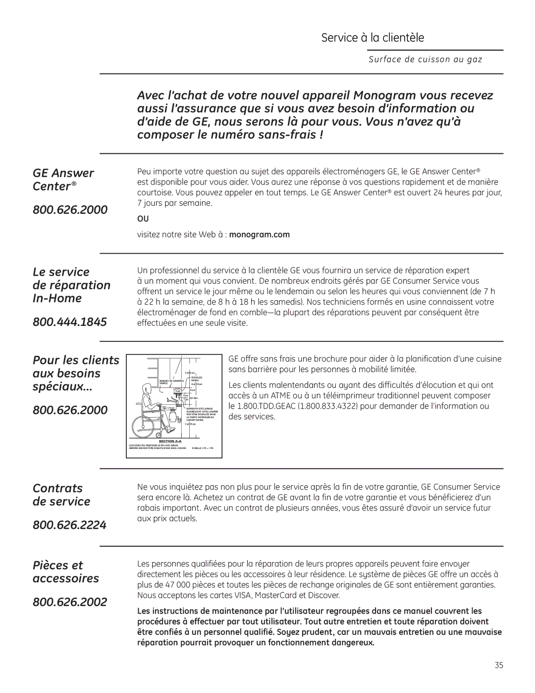 GE Monogram ZGU384L owner manual Le service 