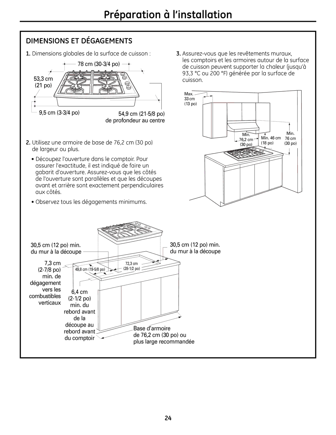 GE Monogram ZGU384N installation instructions Dimensions ET Dégagements, Min. de, Vers les, Verticaux, Base d’armoire 