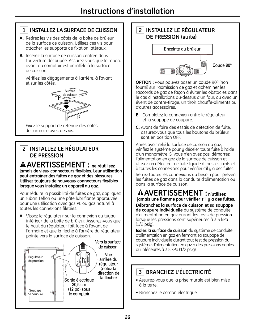 GE Monogram ZGU384N Instructions d’installation, Avertissement ne réutilisez, Avertissement n’utilisez 