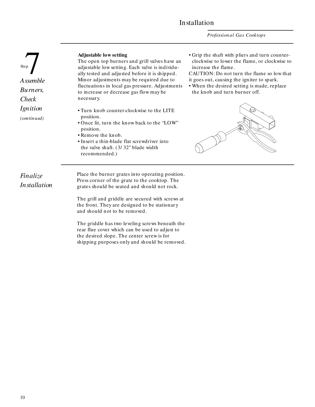 GE Monogram ZGU36L6D, ZGU48L4D, ZGU48L4R installation instructions Finalize Installation, Adjustable low setting 