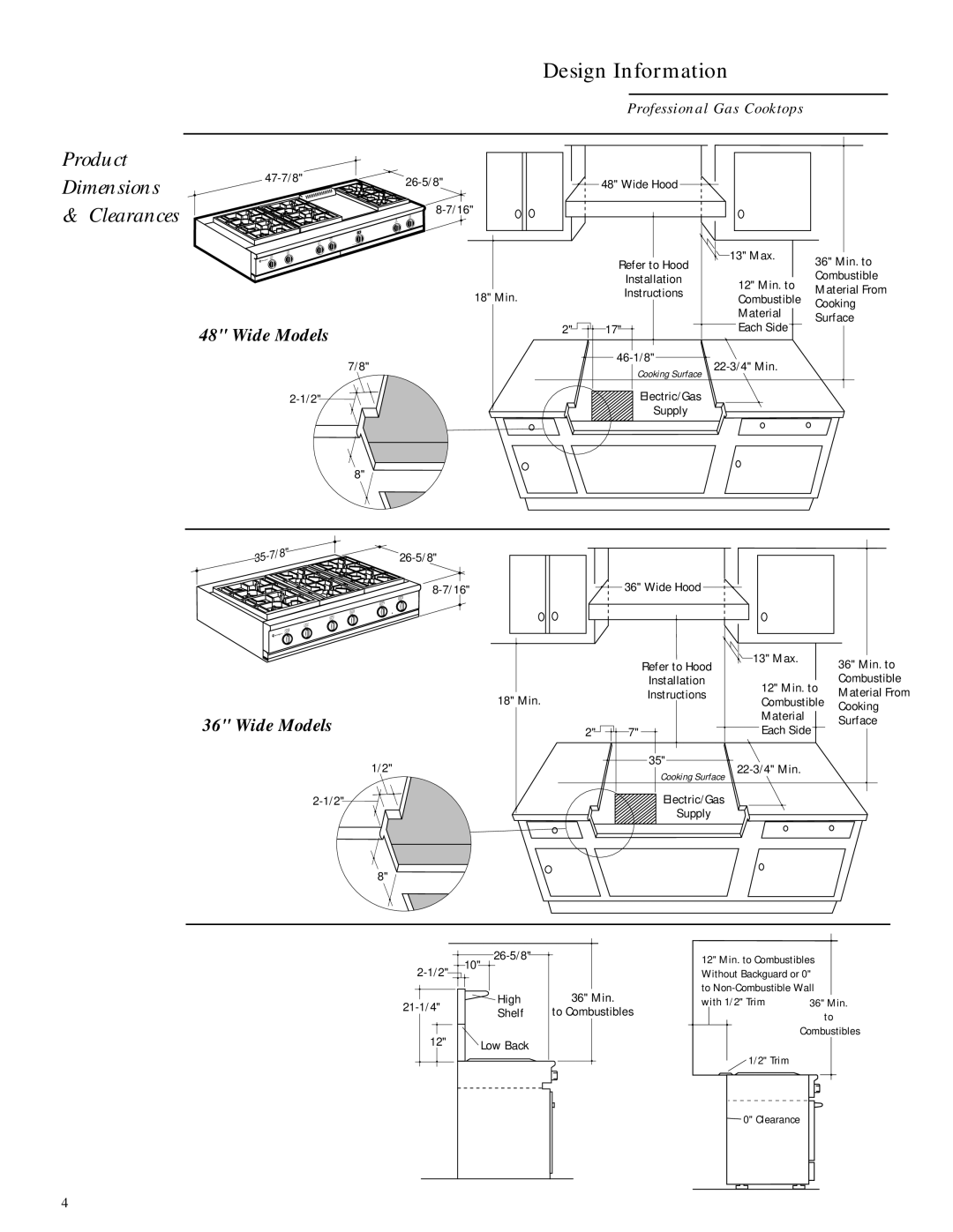 GE Monogram ZGU36L6D, ZGU48L4D, ZGU48L4R installation instructions Product, Dimensions & Clearances 