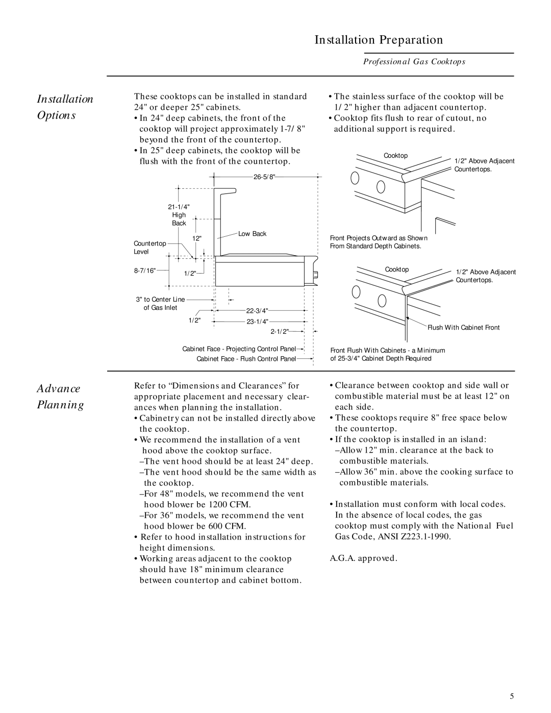 GE Monogram ZGU48L4R, ZGU48L4D, ZGU36L6D installation instructions Installation Options, Advance Planning 