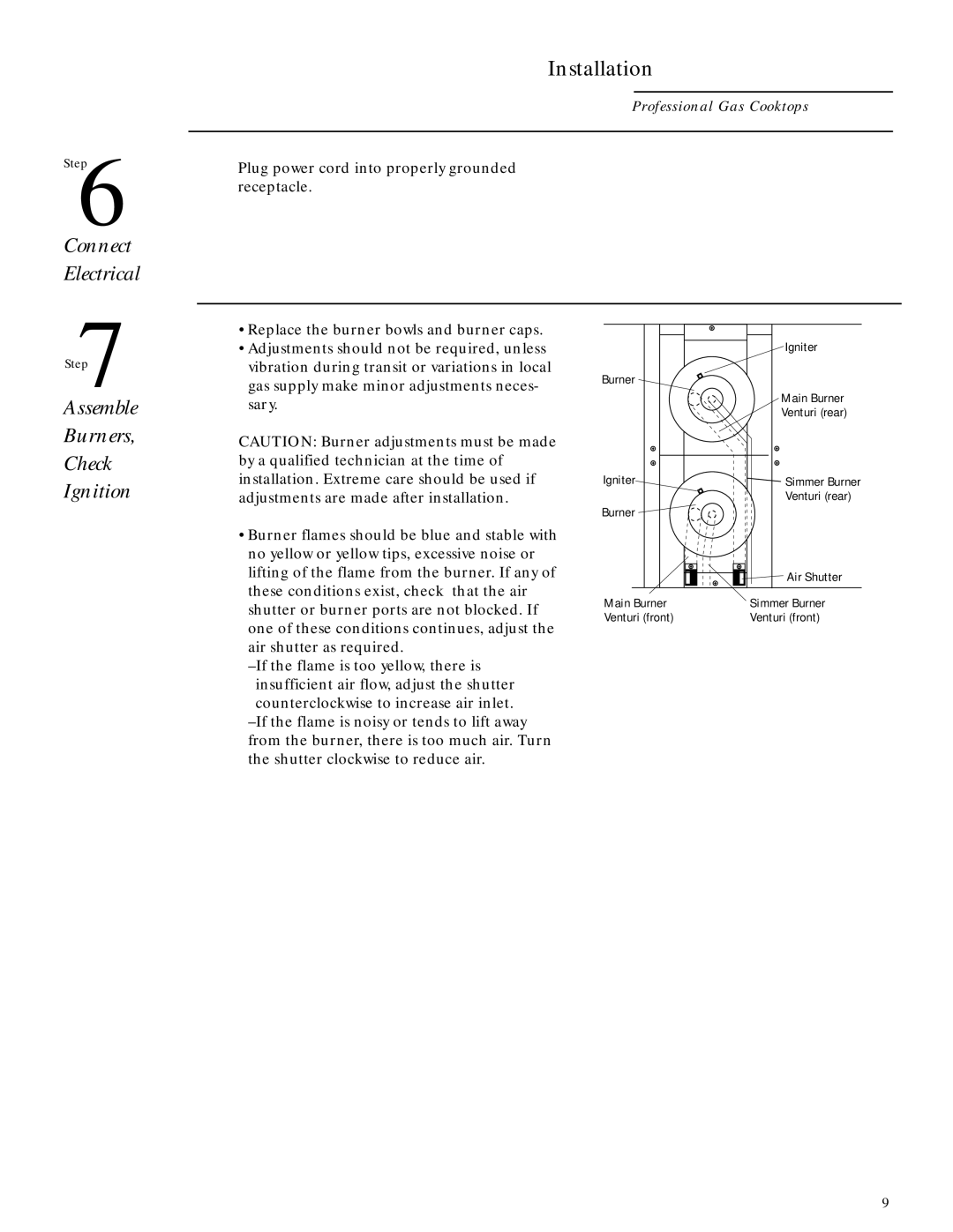 GE Monogram ZGU48L4D, ZGU36L6D, ZGU48L4R installation instructions Assemble Burners Check Ignition 