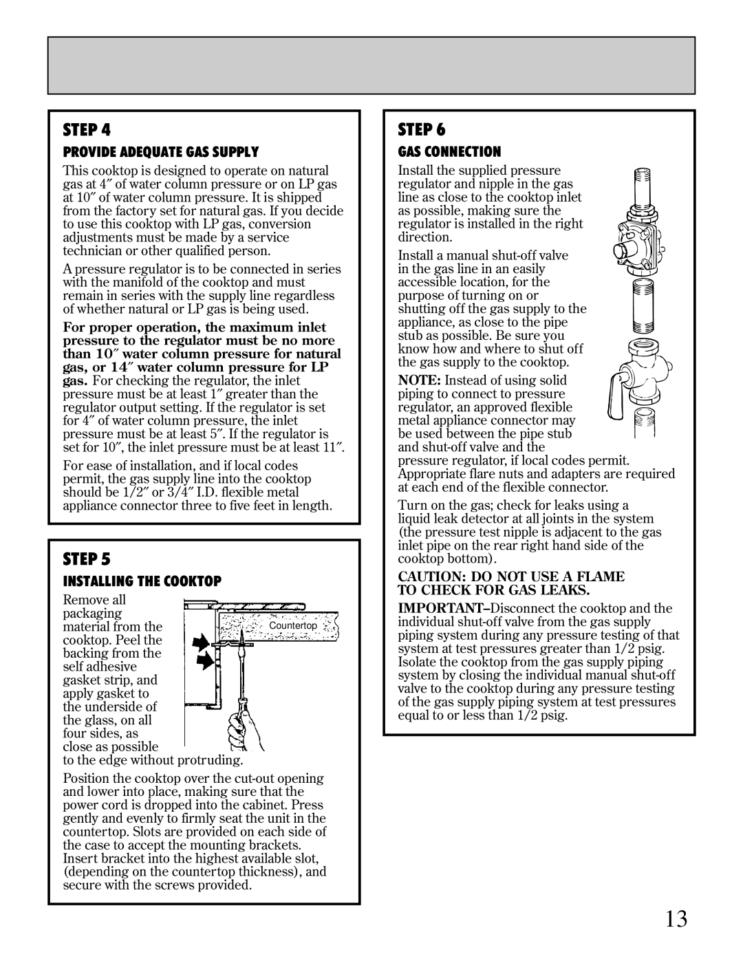 GE Monogram ZGU651, ZGU650 manual Provide Adequate GAS Supply, Installing the Cooktop, GAS Connection 