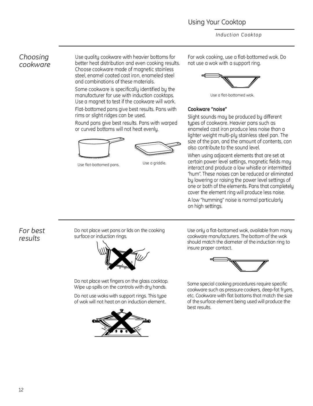 GE Monogram ZHU36, ZHU30 owner manual Choosing cookware, For best results 