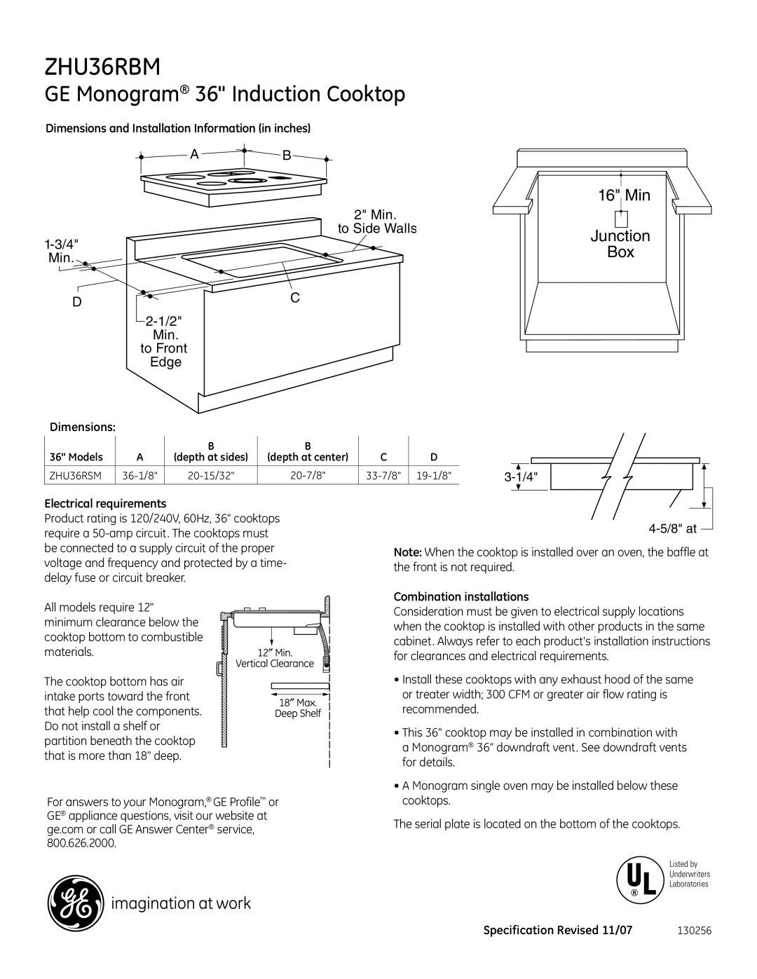 GE Monogram ZHU36RBM dimensions GE Monogram 36 Induction Cooktop, 16 Min, Junction, Box 