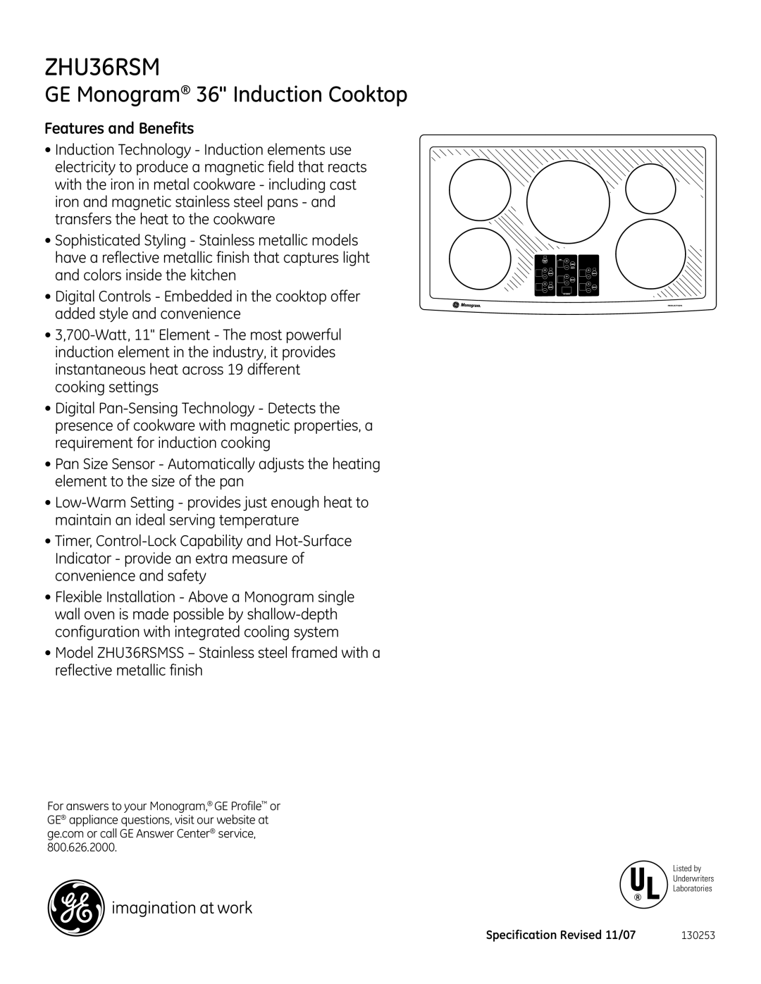 GE Monogram ZHU36RSM dimensions Features and Benefits 