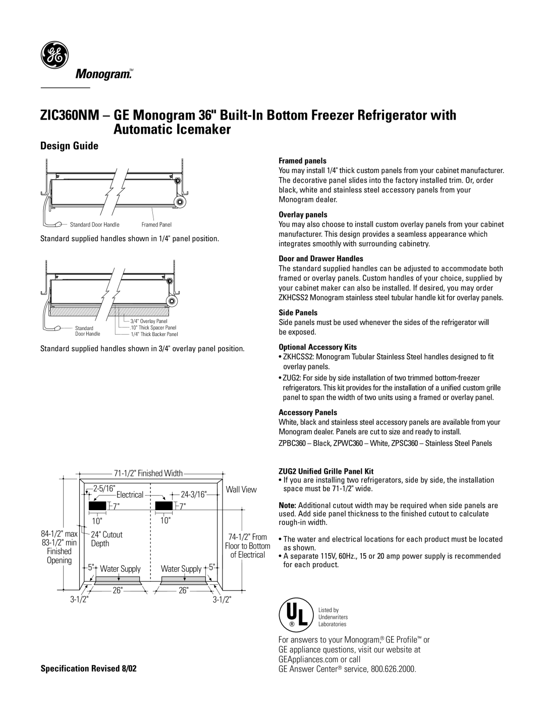 GE Monogram ZIC360NM dimensions Design Guide 