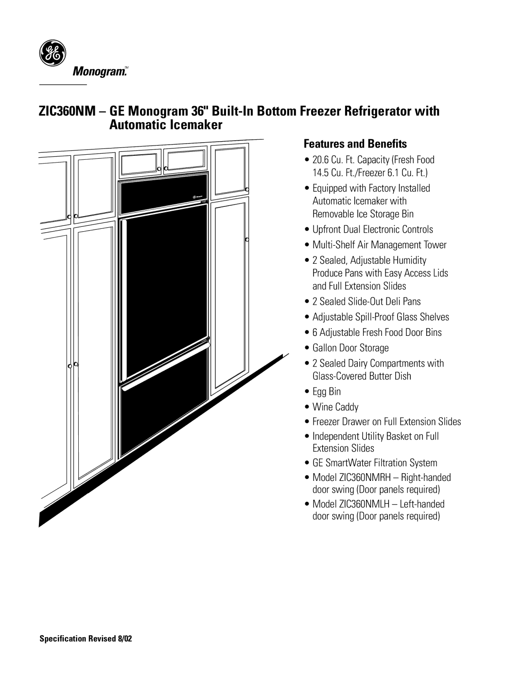 GE Monogram ZIC360NM dimensions Features and Benefits 