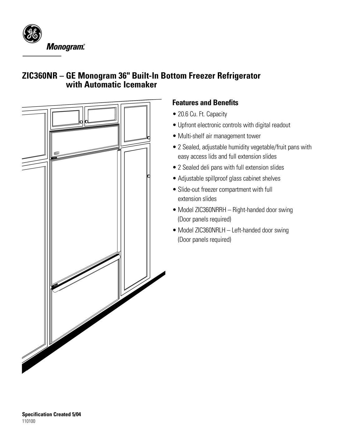 GE Monogram ZIC360NR dimensions Features and Benefits 