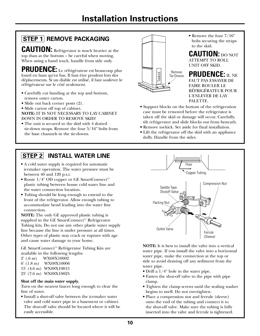 GE Monogram ZICS360 LH installation instructions Remove Packaging, Install Water Line, Shut off the main water supply 