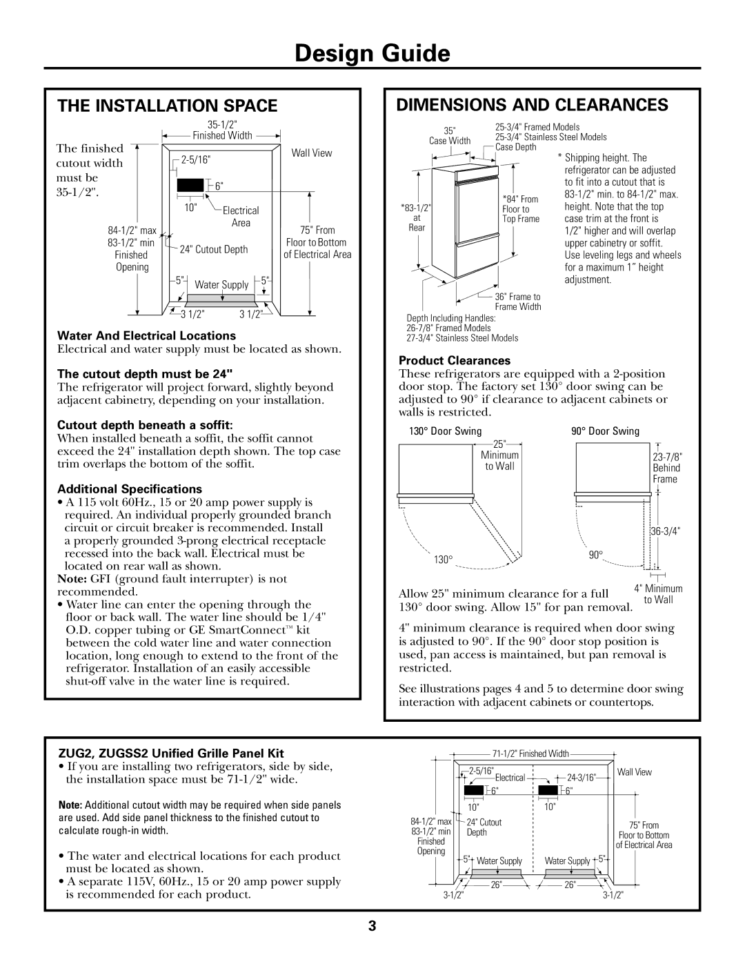 GE Monogram ZICS360 LH installation instructions Installation Space Dimensions and Clearances 