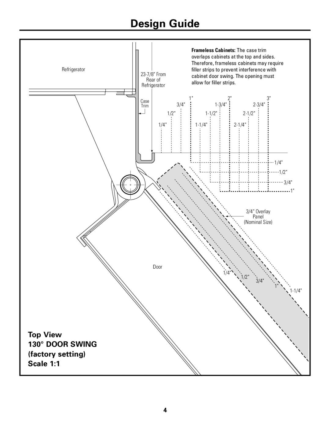 GE Monogram ZICS360 LH installation instructions Top View Door Swing factory setting Scale 