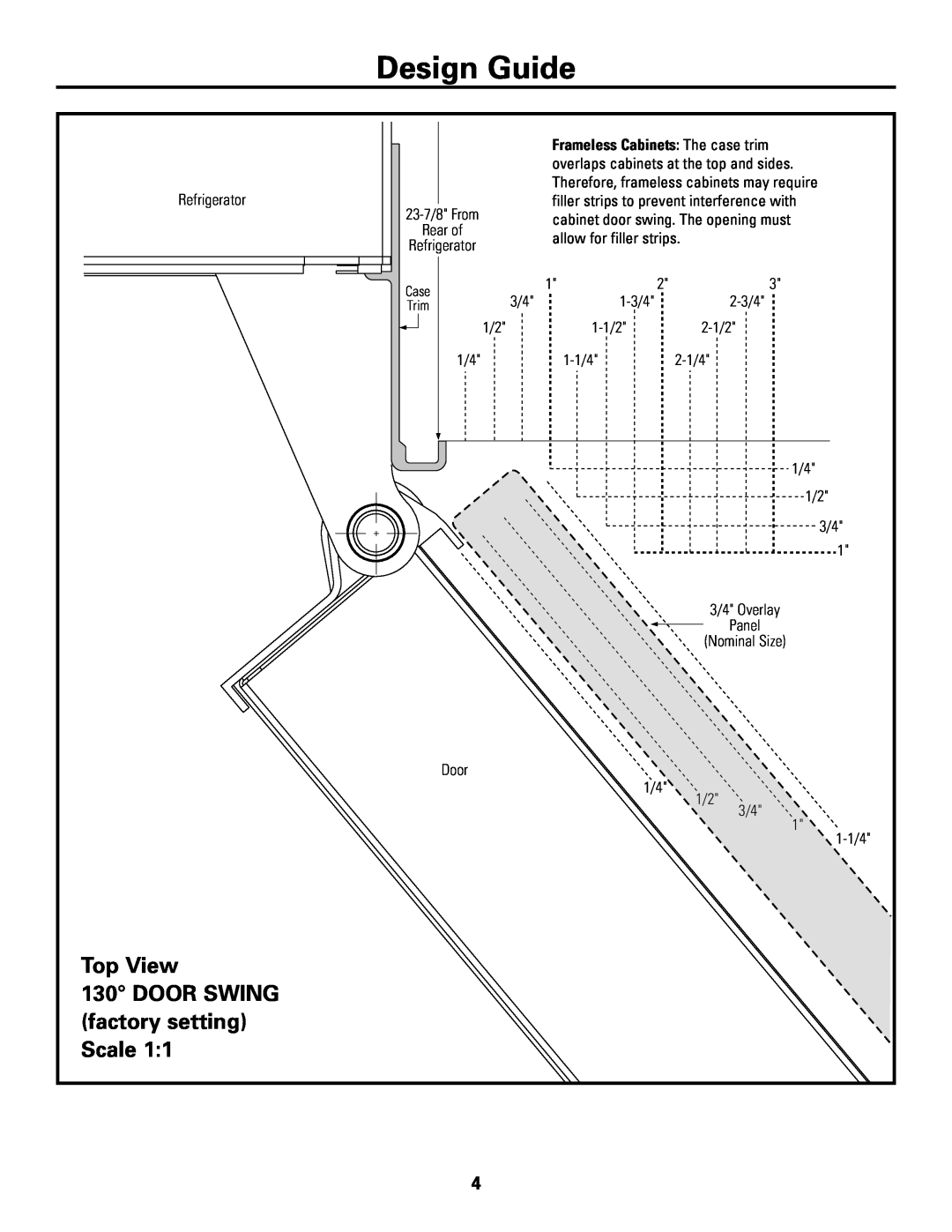 GE Monogram ZICS360 LH installation instructions Top View 130 DOOR SWING factory setting Scale 1:1, Design Guide 